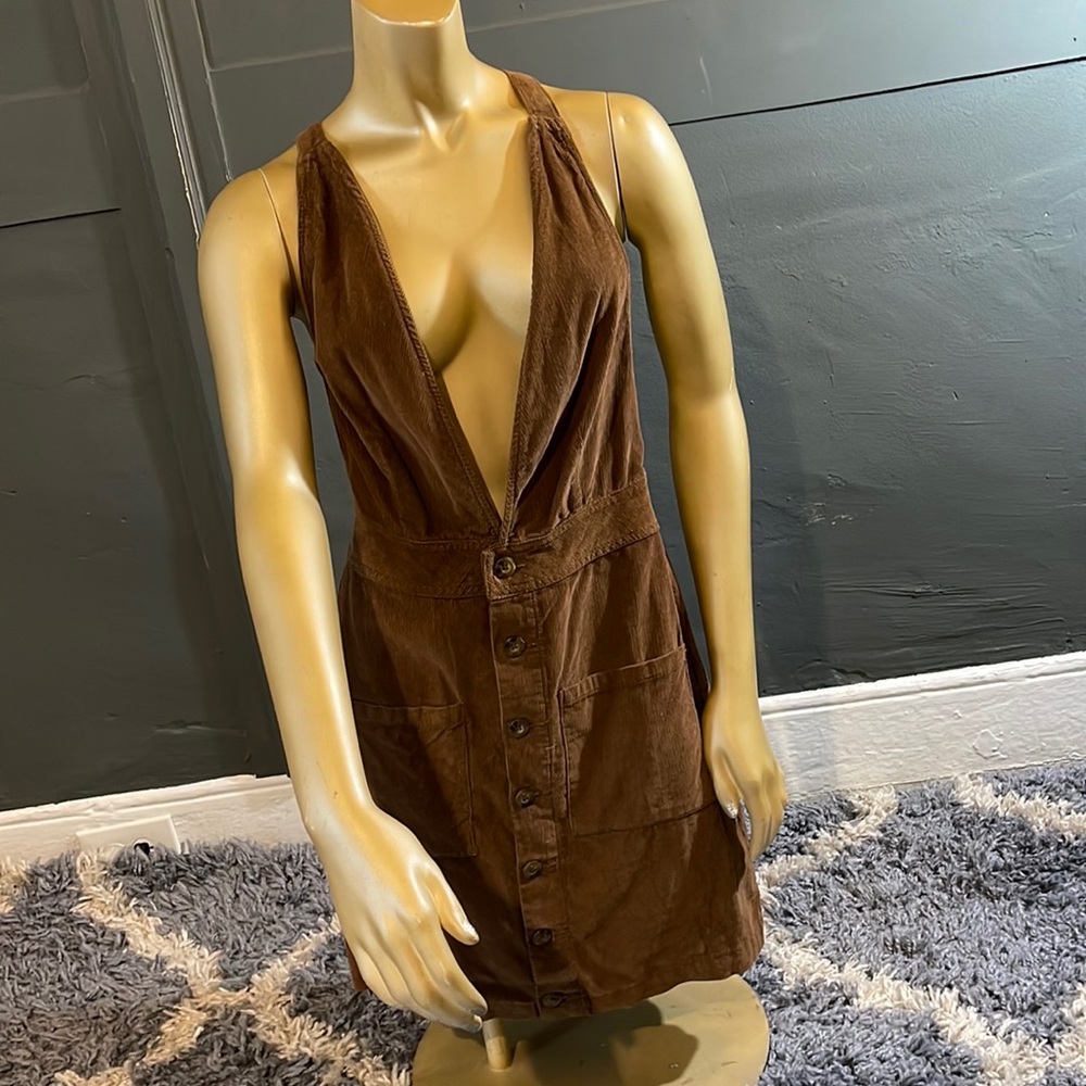 Brown M Cross-back corduroy Dress